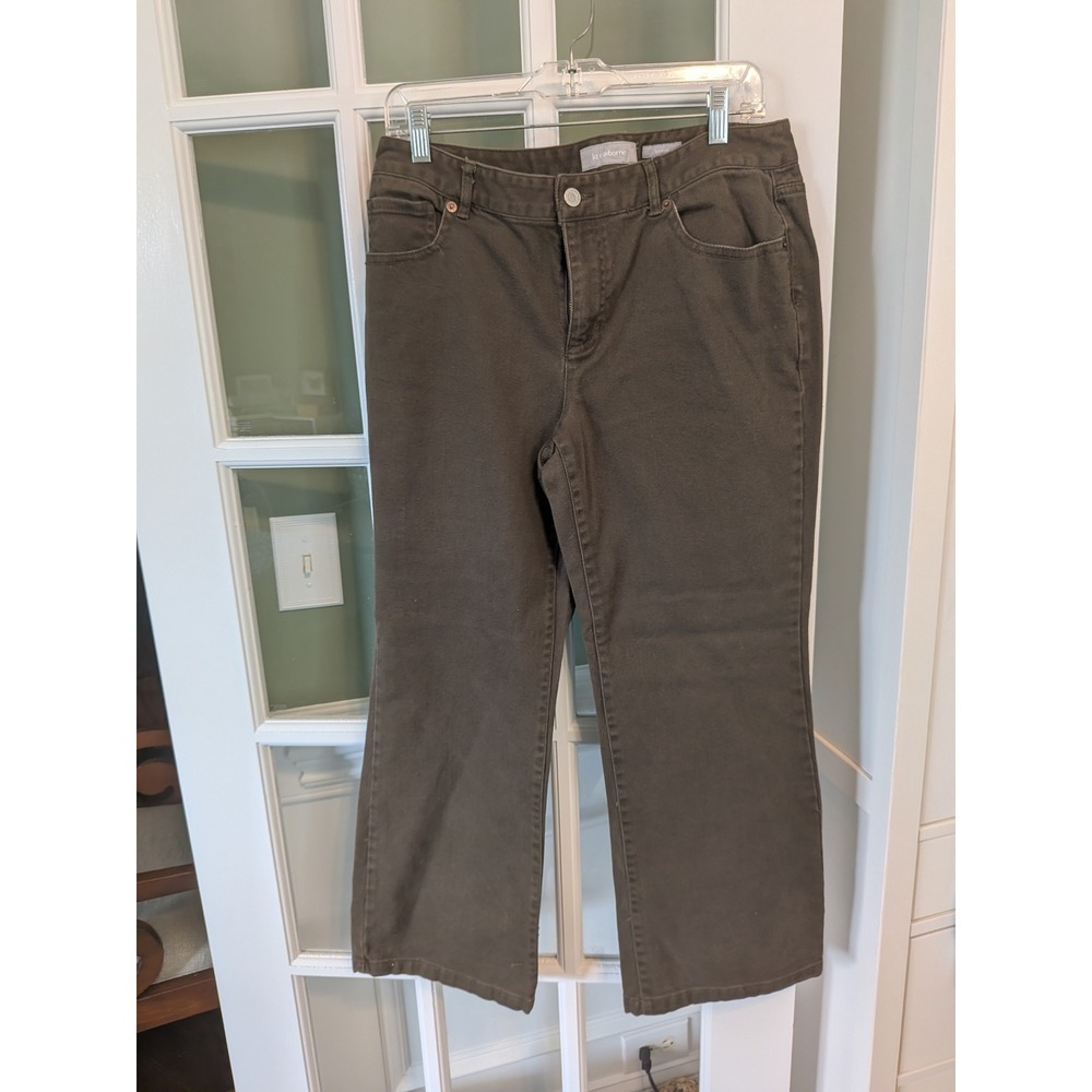 Liz Claiborne Olive Green Bootcut Pants Size 12 Mid Rise Stretch Twill Trousers